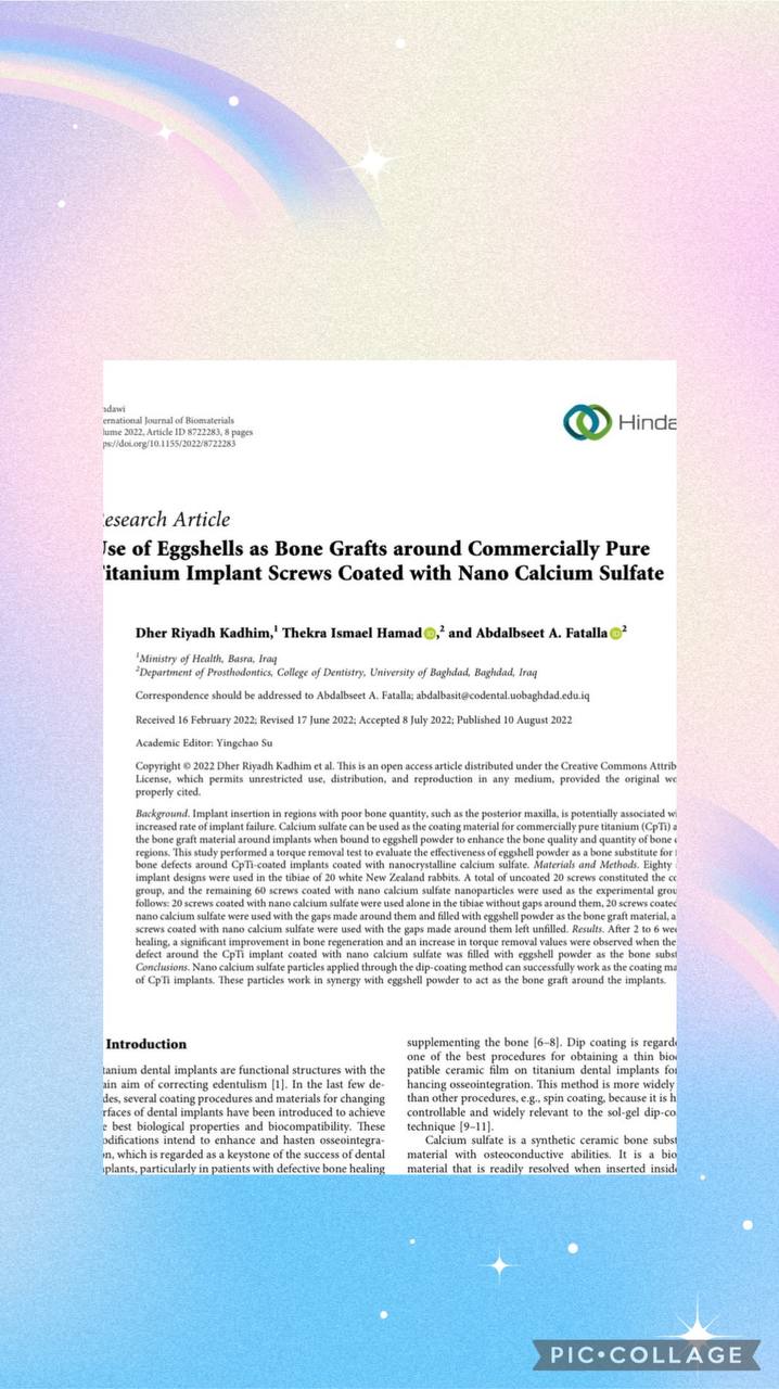 Publication in Scopus Q2 journal College of Dentistry
